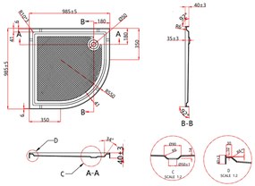 Erga Laos, štvrťkruhová sprchová vanička 100x100x5cm, akrylát, biela lesklá, ERG-V06-ACR-1010Q-WH-CR