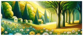 Obraz - Dedina v žlto-zelenej (120x50 cm)