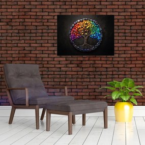 Sklenený obraz – Strom plný farebných sŕdc (70x50 cm)