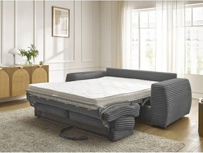 Tmavosivá menčestrová pohovka na každodenné spanie/rozkladacia 220 cm Hugo – Bobochic Paris