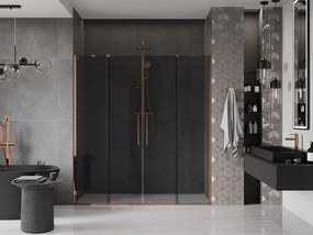 Mexen Velar Duo, posuvné sprchové dvere do otvoru 200 cm, 8mm šedé sklo, ružové zlato, 871-200-000-42-60