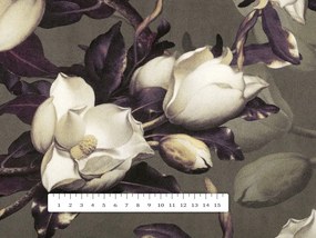 Biante Zamatový oválny obrus Tamara TMR-034 Kvety gardénie na hnedosivom 130x160 cm