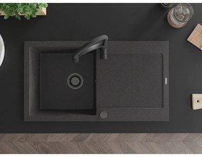 Mexen Leo, granitový drez 900x500x190 mm, 1-komorový a drezová batéria Aster, čierna škvrnitá, 6501-76-73450-70-B