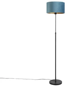 Stojaca lampa čierna s modrým zamatovým tienidlom so zlatom 35 cm - Parte
