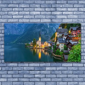 Obraz plexi Hory mestečko noc jazero 120x60 cm