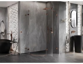 Mexen Lunar, pravý polkruhový sprchový kút 90 x 80 cm, 8mm číre sklo, profil ružové zlato, 833-090P-080L-60-00