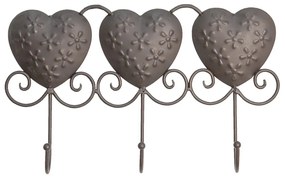 Hnedý antik nástenný vešiak so srdcom Hart Flowy - 34*5*20 cm