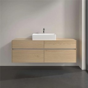 VILLEROY &amp; BOCH Collaro závesná skrinka pod umývadlo na dosku (umývadlo v strede), 4 zásuvky, s LED osvetlením, 1600 x 500 x 548 mm, Nordic Oak, C134B0VJ