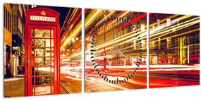 Obraz červené londýnske telefónne búdky (s hodinami) (90x30 cm)