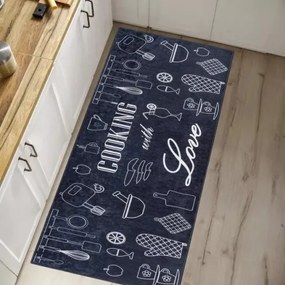 Protišmykový koberec / behúň 38340 KITCHEN čierny / biely