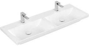 VILLEROY &amp; BOCH Subway 3.0 dvojumývadlo na skrinku s dvomi otvormi, bez prepadu, 1300 x 470 mm, Stone White, s povrchom CeramicPlus, 4A71D1RW