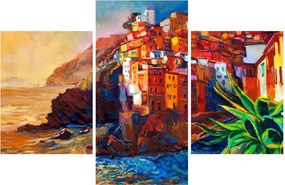 Obraz - Dedina na pobreží Cinque Terre, Talianska riviéra, moderný impresionizmus (90x60 cm)