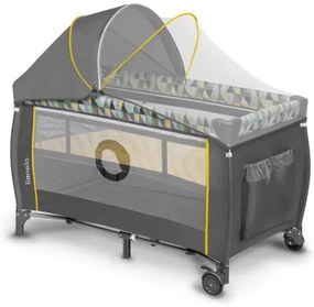 Lionelo - Cestovná postieľka SVEN PLUS šedá/žltá