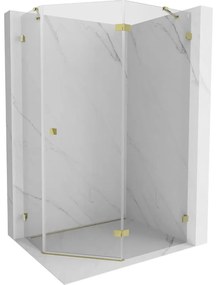 Mexen Lunar, výklopný päťuholníkový sprchový kút pravý 90 x 80 cm, 8mm číre sklo, zlatý profil, 831-090P-080L-50-00-P
