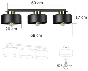 Stropné svietidlo IGNIA 3xE27/60W/230V čierne