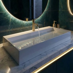 Rea Goya, umývadlo na dosku 100x46x14 cm, konglomerát, biela lesklá, REA-U8903