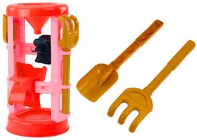 LEAN TOYS Sada hračiek na piesok - mlyn, formičky, náradie – ružová