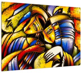 Sklenený obraz - Olejomaľba, milenci (70x50 cm)
