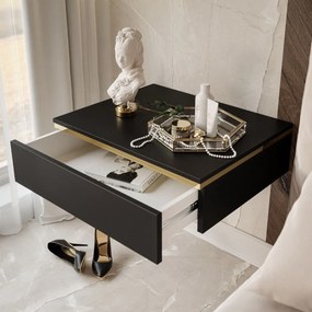 ZÁVESNÝ NOČNÝ STOLÍK NESSIE ČIERNY MATNÝ + ZLATÝ