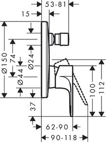 Hansgrohe Rebris E, vaňová batéria pod omietku pre iBox universal, čierna matná, HAN-72468670