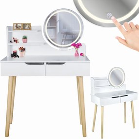 Toaletný stolík SCANDI 2 so zrkadlom a LED osvetlením biely / naturálny