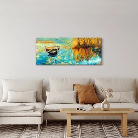 Obraz - Jazero s loďkami (120x50 cm)