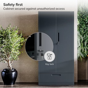 Modulárna kovová multifunkčná skriňa s vysokou zásuvkou antracitová MEGAN 1950 x 900 x 400 mm