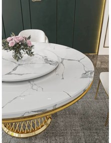 EXKLUZÍVNY JEDÁLENSKÝ  STÔL AUDREY BIELY MRAMOR + ZLATÝ PODSTAVEC 150 cm