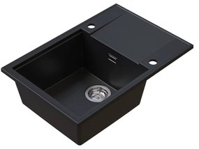 Sink Quality Sink55, kuchynský granitový drez 680x460x215 mm + chrómový sifón, čierna so zlatými bodmi, SKQ-SINK.L.1KDO.X