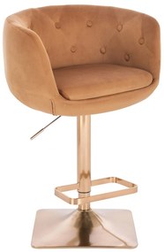 LuxuryForm DESIGN Barová stolička MONTANA VELUR na zlatej hranatej podstave - hnedá