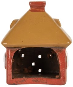 Červený keramický svietnik na čajovú sviečku domček Village - 9*6*10 cm