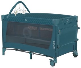 Lionelo - Cestovná postieľka FLOWER zeleno-tyrkysová