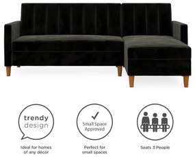 Čierna variabilná rozkladacia rohová pohovka so zamatovým povrchom a úložným priestorom Støraa Celine