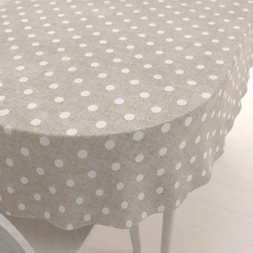 Biante Dekoračný oválny obrus Porto PRT-019 Biele bodky na béžovom režnom 120x160 cm