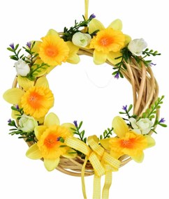 Jarný prútený veniec žltý narcis, 20 cm