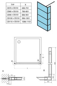 Gelco Gelco, CURE BLACK prídavný panel 350 mm, číre sklo, CB350