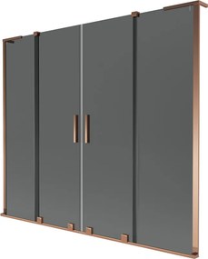 Mexen Velar L Duo, 2-krídlová posuvná vaňová zástena 180 x 150 cm, 8mm šedé sklo, ružové zlato, 896-180-003-42-60