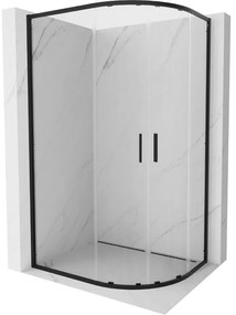 Mexen Exo, asymetrický sprchový kút s posuvnými dverami 100 x 90 cm, 6mm číre sklo, čierny profil, 8132-100-090-70-00