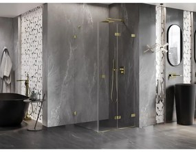 Mexen Lunar-F, 1-krídlový sprchový kút so skladacími dverami, pravý, 90 x 90 cm, 8mm číre sklo, zlatý lesklý profil, 836-090-090-50-00-P