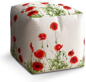 Taburet Cube vlčie maky, biela / červená