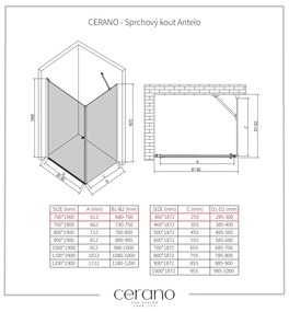 CERANO - Sprchovací kút Antelo L/P - chróm, transparentné sklo - 70x30 cm - krídlový, CER-CER-8050BD114