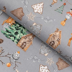 Biante Vianočný vankúš valec bonbon Sandra SA-509 Vianoční škriatkovia a ozdoby na sivom 15x40 cm