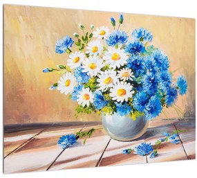 Maľovaný sklenený obraz vázy kvetín (70x50 cm)