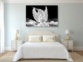 Obraz čiernobiely starostlivý anjelik na nebi - 120x80