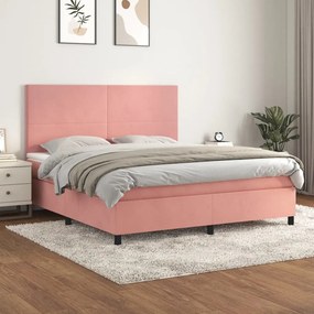 Posteľný rám boxsping s matracom ružový 180x200 cm zamat 3142922