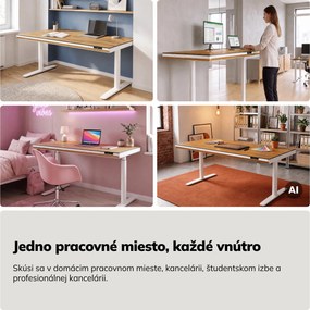Elektrický písací stôl sit-stand so zásuvkou a bezdrôtovou nabíjačkou Qi biely/zlatý dub, 1600 mm: ELLIS