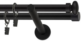 Dekorstudio Garniža dvojradová FLAT čierna-matná 19mm Dĺžka: 160cm, Typ príslušenstva: Krúžky tiché so štipcami
