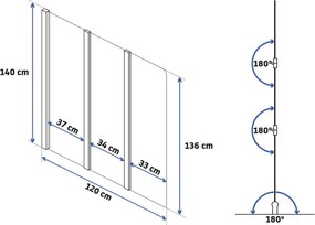 Trojdielna vaňová zastena REA AGAT-3 120 cm, chróm/transparent