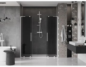 Mexen Velar L Duo, posuvné sprchové dvere do otvoru 200 cm, 8mm šedé sklo, biela matná, 871-200-003-42-20