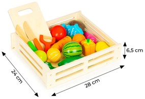Drevená zelenina a ovocie na krájanie, drevený box + 17 prvkov